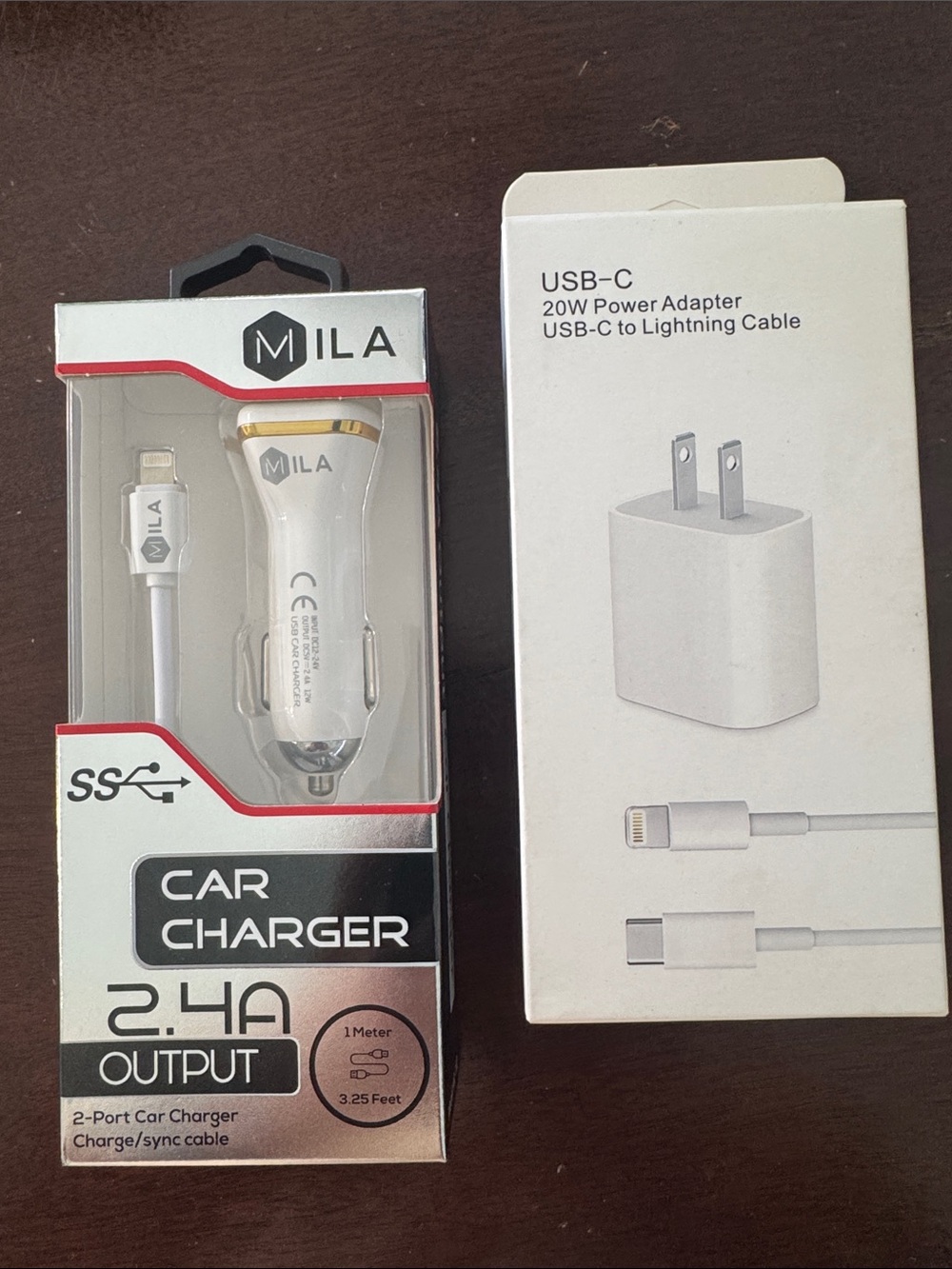 White 2-Port Car Charger 2.4A AND USB-C 20W Power Adapter, NEW IN BOX
